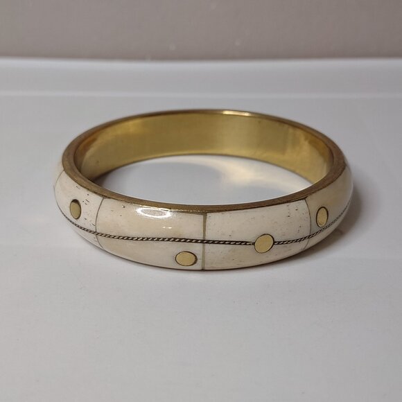 Large 9 Inch Cream And Gold Tone Vintage Bangle - Picture 1 of 10